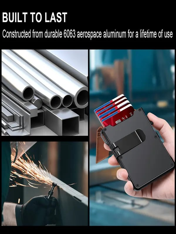 ⚡70K+ SOLD!-Wallet for Men - with Pop Up Aluminum Case Money Clip Slim Leather Slots Credit Card Holder RFID Blocking Bifold Minimalist Wallet